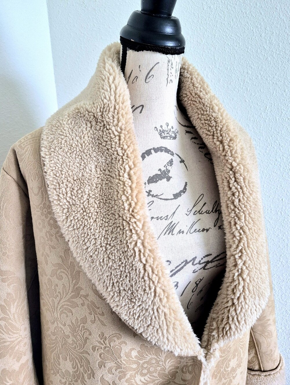 Soft Surroundings Misha Long Penny Lane Faux Suede Shearling Jacquard Coat 1X - Picture 6 of 16